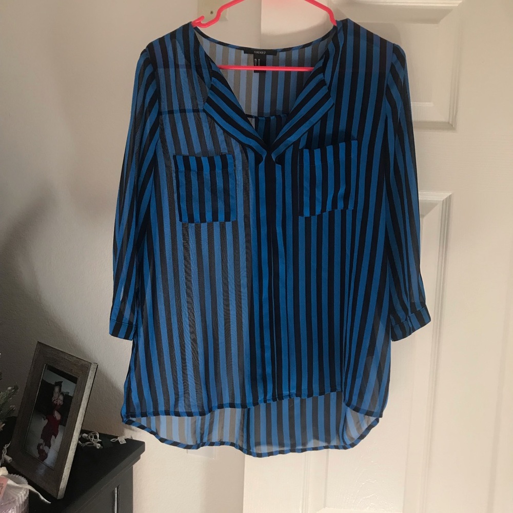 Forever twenty one black and blue striped shirt